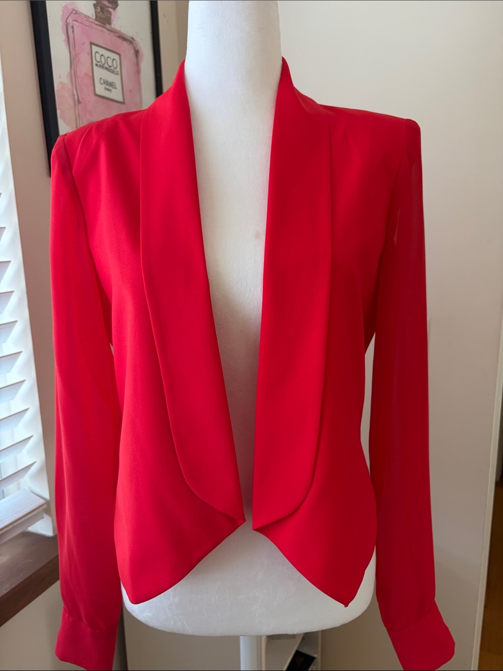 bebe Red Open-Front Draped Blazer